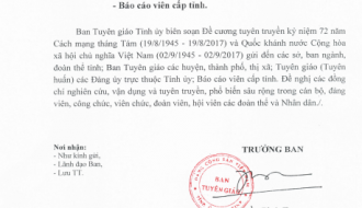 Công văn 651 – CV/BTG Về việc tuyên truyền 72 năm Cách mạng tháng Tám và Quốc khánh nước Cộng hòa xã hội chủ nghĩa Việt Nam – Phần 1