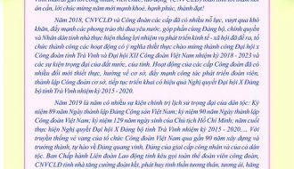 Thư chúc mừng năm mới của Ban Chấp hành Liên đoàn Lao độntg tỉnh Trà Vinh