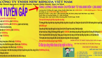 Công ty TNHH NEW MINGDA Việt Nam thông báo tuyến dụng lao động